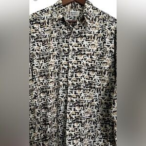 Bobbio Men's Patterned Button Down Cotton Shirt Black, Brown and White, Size L